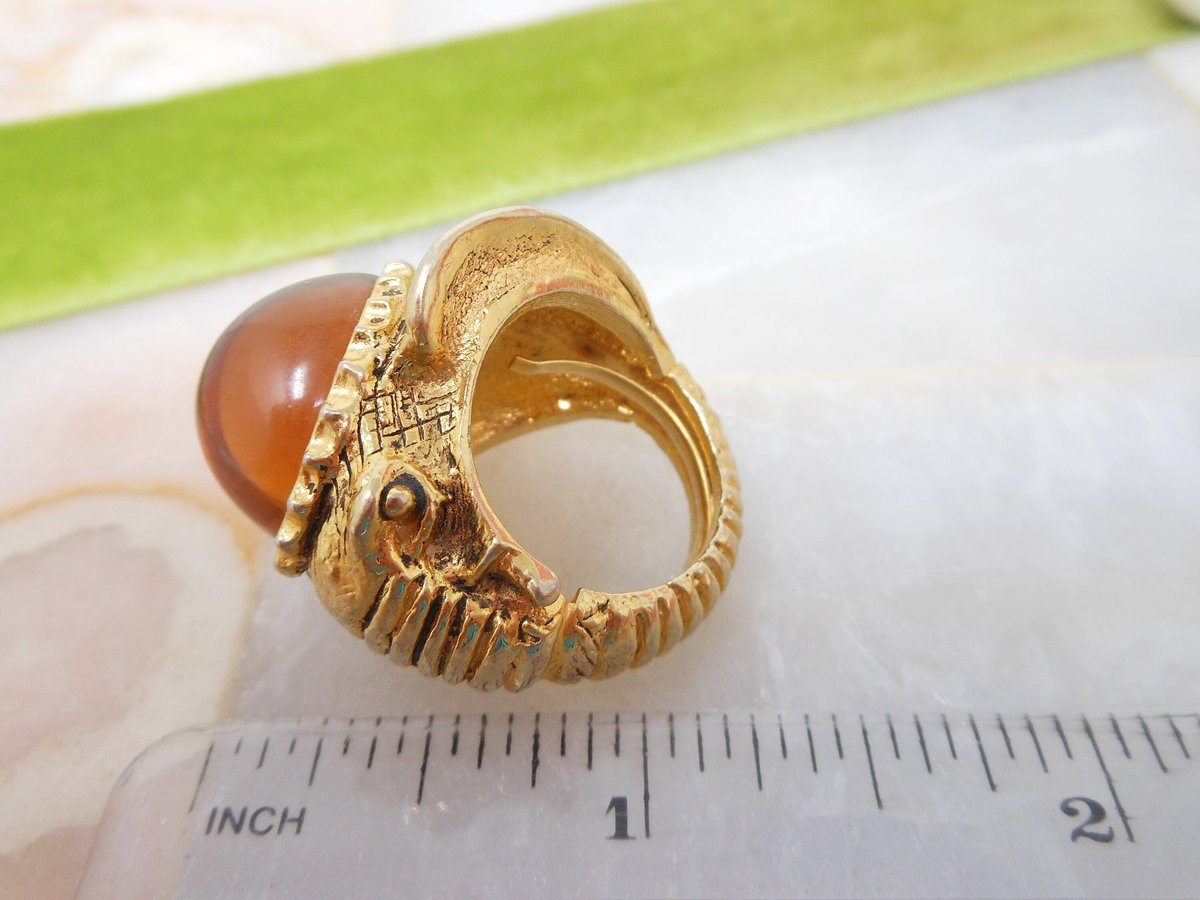 Vintage VENDOME Chunky Ring Elephant Statement Cocktail Costume Figural Size 7 Designer Jewelry Mid Century, VivianJoel.com