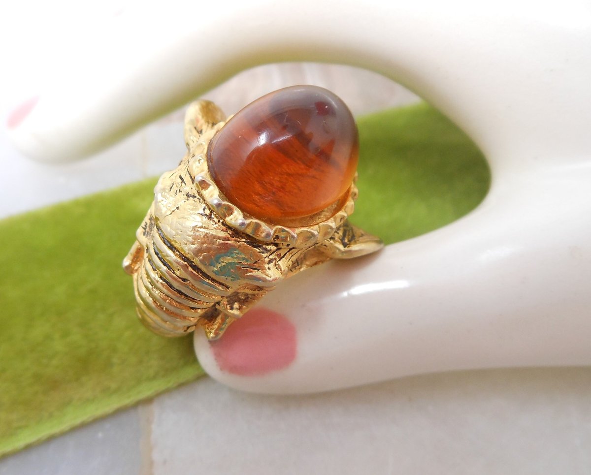 Vintage VENDOME Chunky Ring Elephant Statement Cocktail Costume Figural Size 7 Designer Jewelry Mid Century, VivianJoel.com