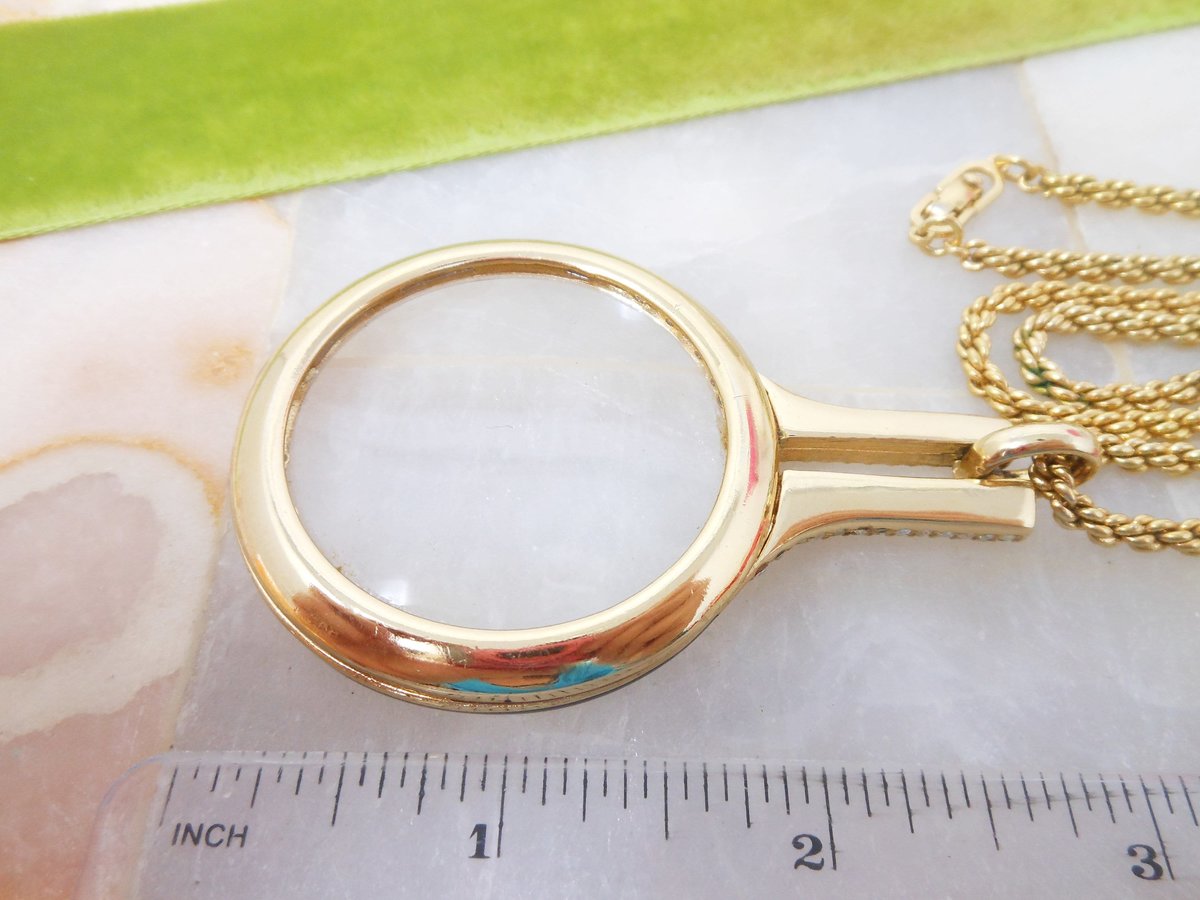 Vintage CHRISTIAN DIOR Germany Lorgnette Pendant Necklace Magnifier Glass Pave Crystal Black Enamel Designer Jewelry MCM, VivianJoel.com