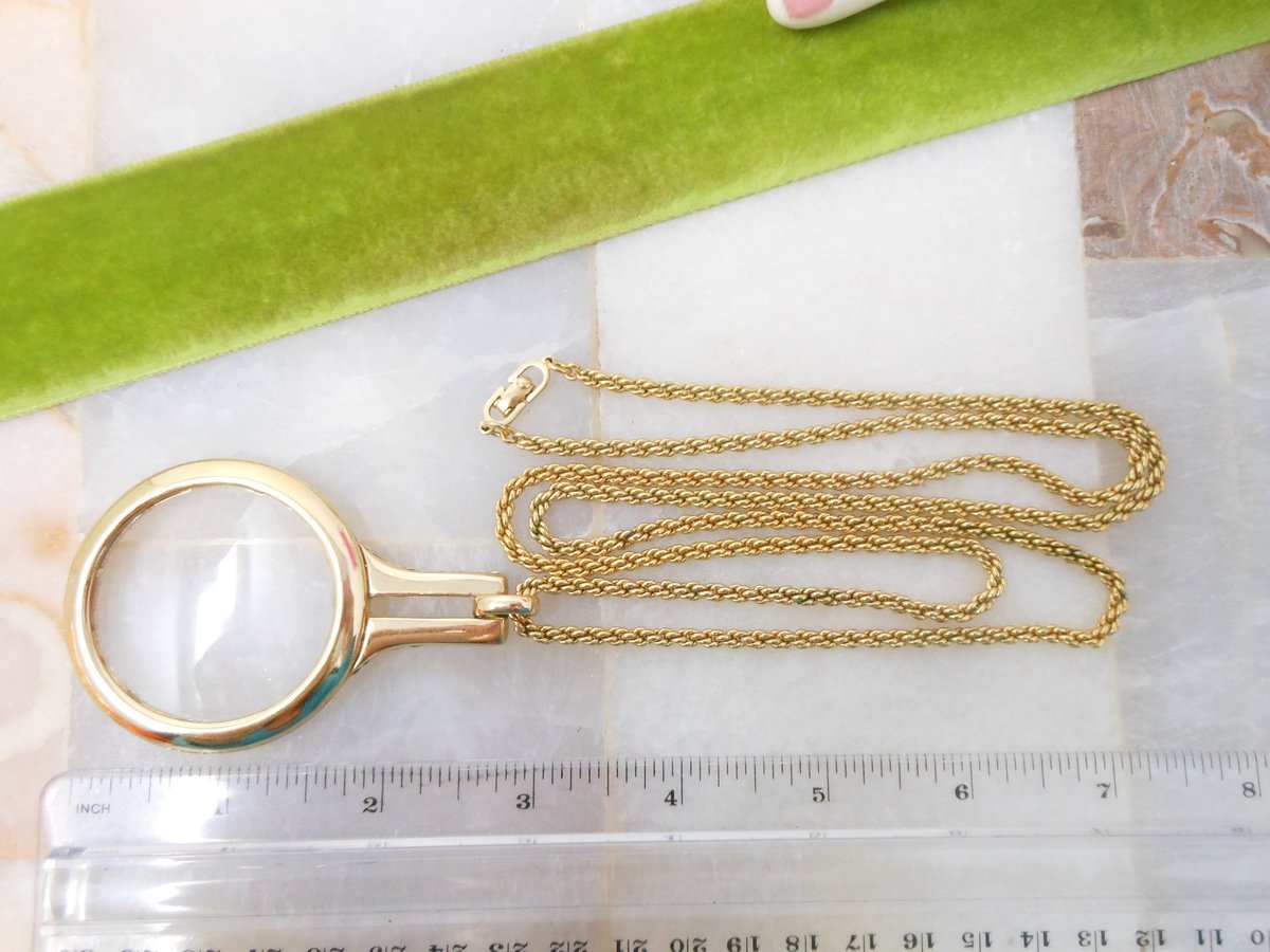 Vintage CHRISTIAN DIOR Germany Lorgnette Pendant Necklace Magnifier Glass Pave Crystal Black Enamel Designer Jewelry MCM, VivianJoel.com