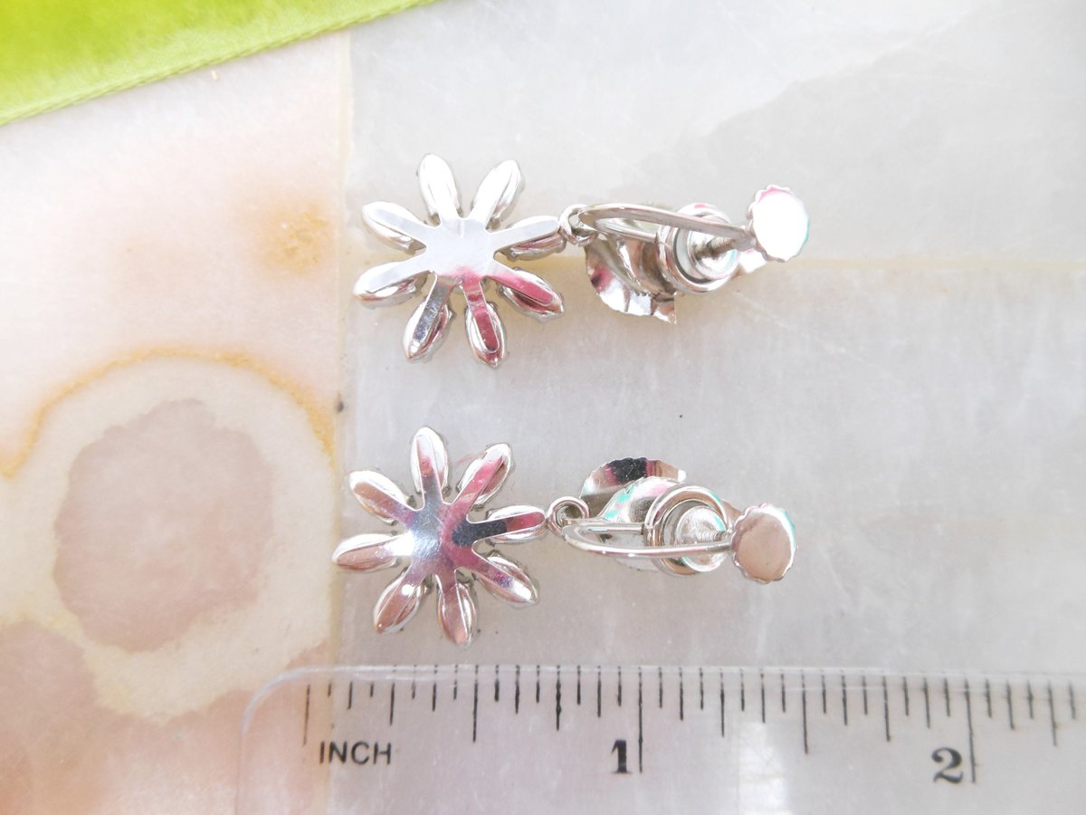 Vintage KREMENTZ Earrings Crystal Flower Designer Screw Back Gold Overlay Daisy Dangle Drop Original Box Mid Century Jewelry, VivianJoel.com
