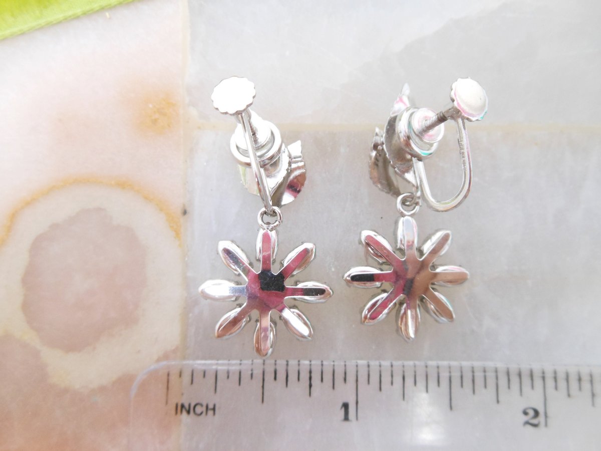 Vintage KREMENTZ Earrings Crystal Flower Designer Screw Back Gold Overlay Daisy Dangle Drop Original Box Mid Century Jewelry, VivianJoel.com