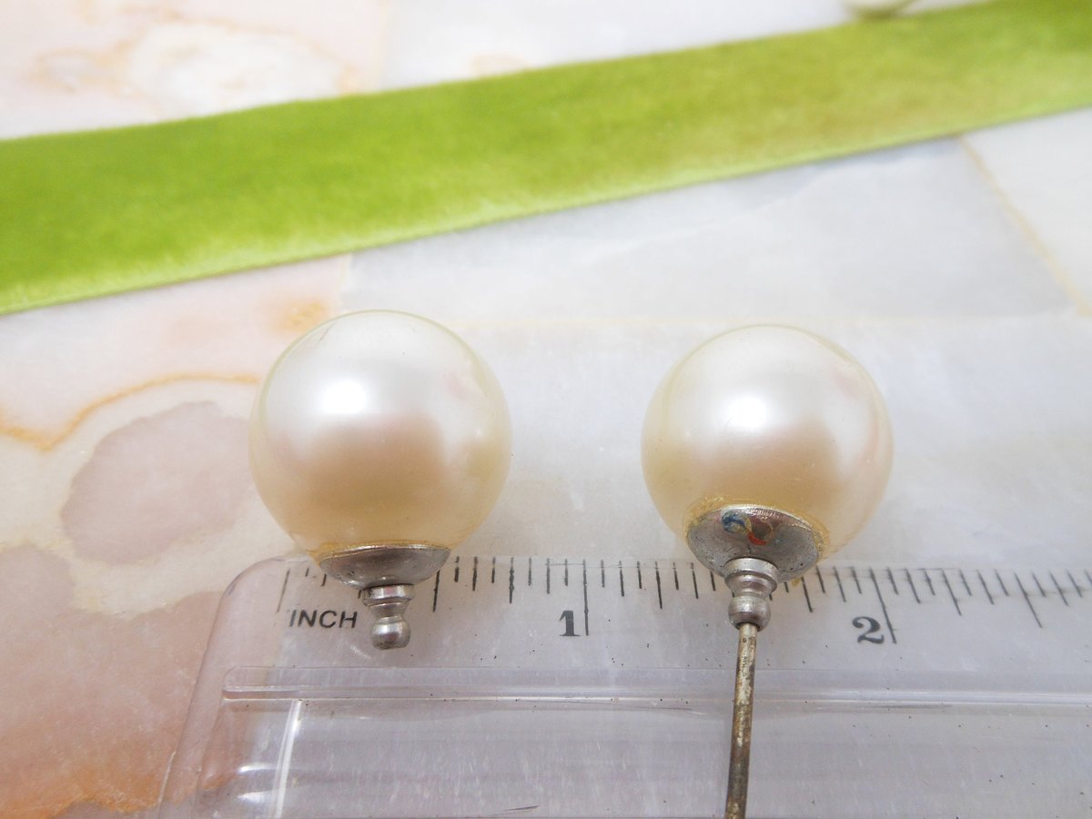 Vintage Art Deco Glass Pearl Hat Dress Stick Pin Brooch Double End Jabot Victorian Jewelry Gift Mid Century, VivianJoel.com