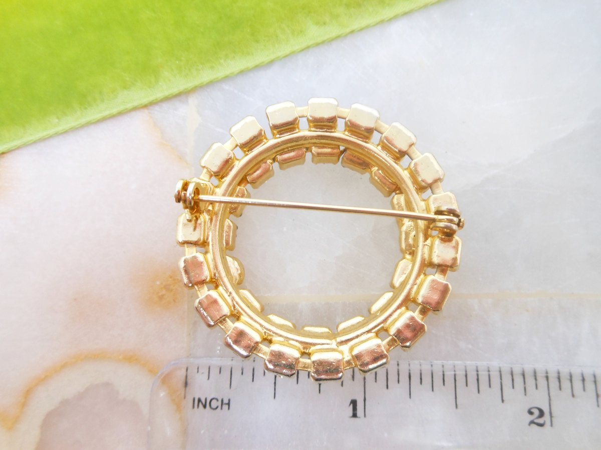 Vintage Rhinestone Circle Brooch Wreath Rainbow Sparkle Pin Aurora Borealis Mid Century Jewelry Gift, VivianJoel.com
