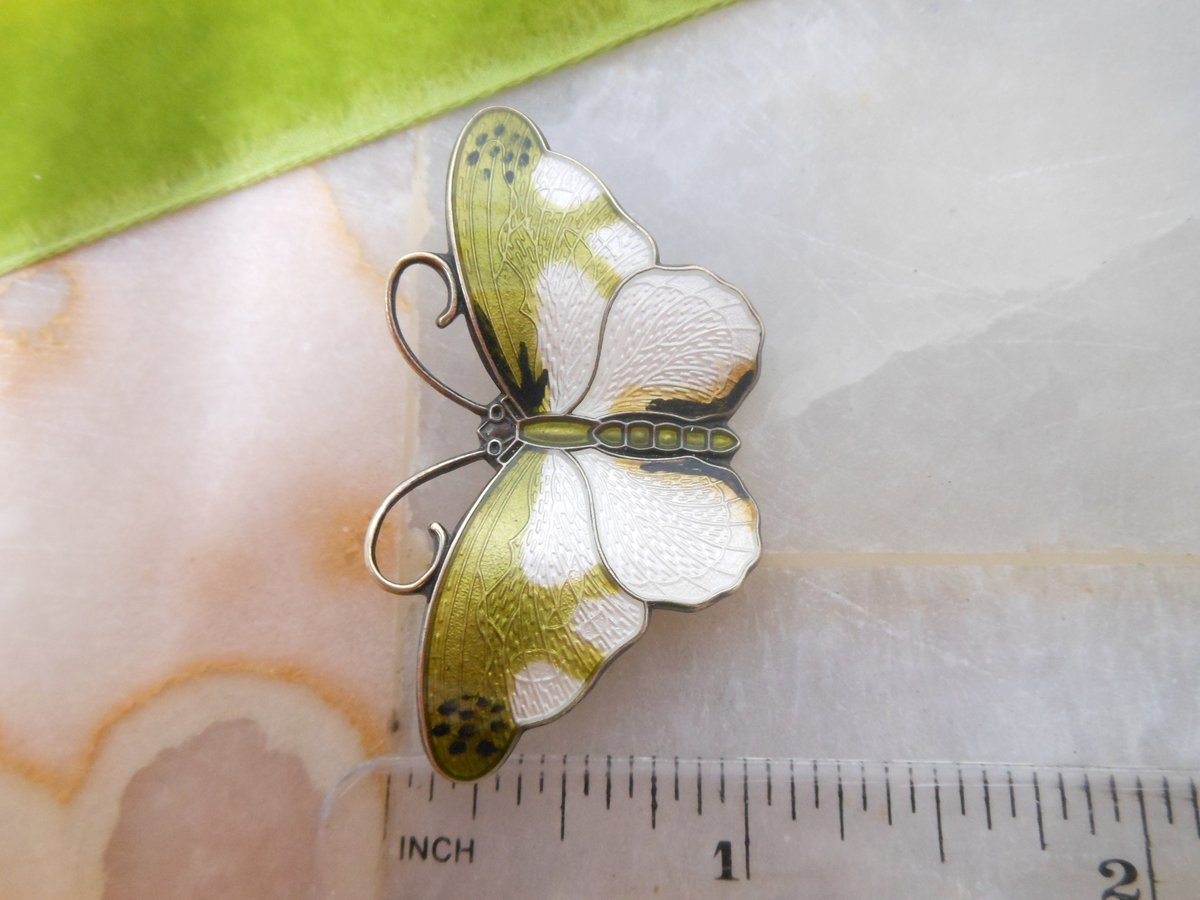 Vintage Norway STERLING SILVER Butterfly Pin Brooch Hroar Prydz Enamel Guilloche Figural 925 Mid Century Jewelry *as is*, VivianJoel.com