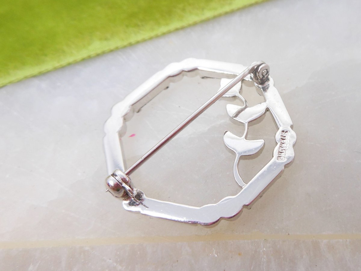 Vintage STERLING SILVER Brooch Crystal Pin Ice Rhinestone Wreath Petite Flower Circle Wedding Mid Century Jewelry Gift, VivianJoel.com