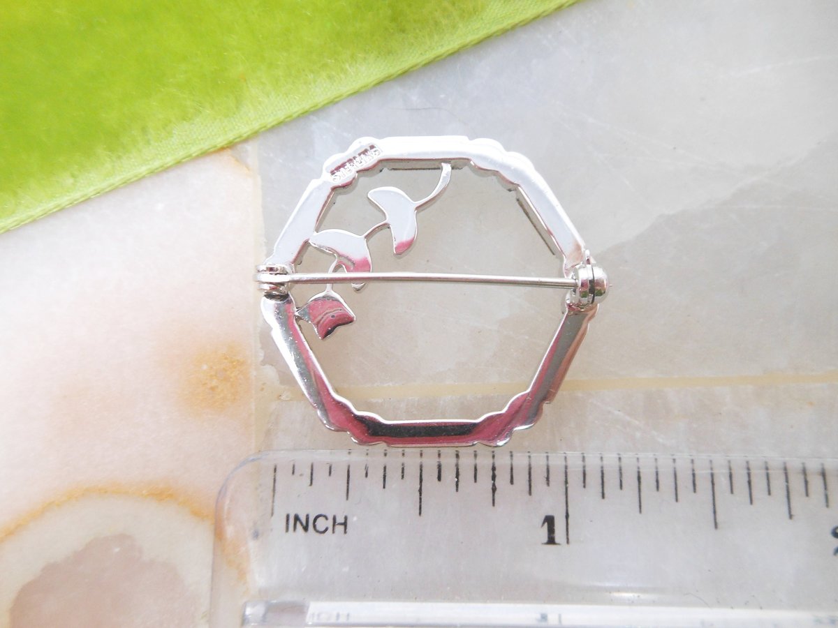 Vintage STERLING SILVER Brooch Crystal Pin Ice Rhinestone Wreath Petite Flower Circle Wedding Mid Century Jewelry Gift, VivianJoel.com