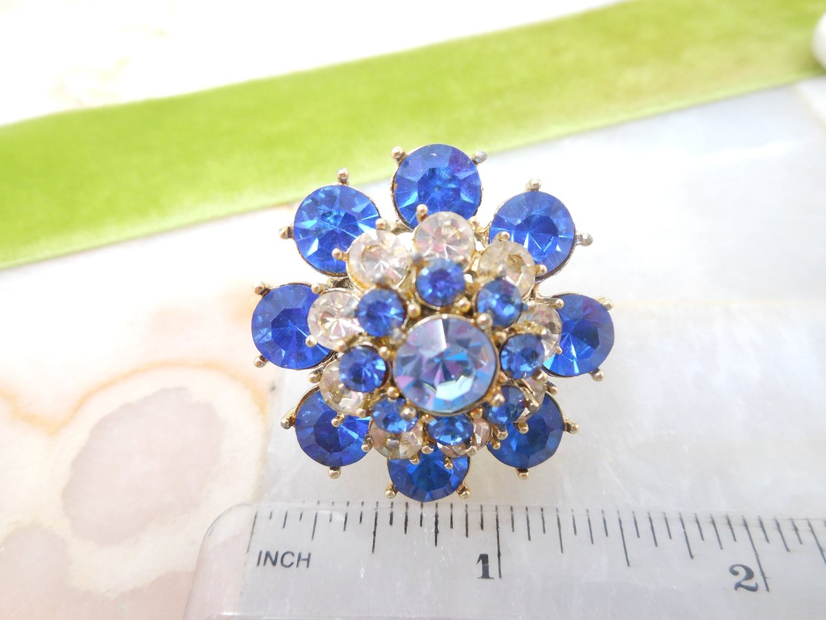 Vintage Chunky Big Ring Sapphire Blue Crystal Ring Party Cocktail Costume Statement Jewelry Gift Size 8,  VivianJoel.com