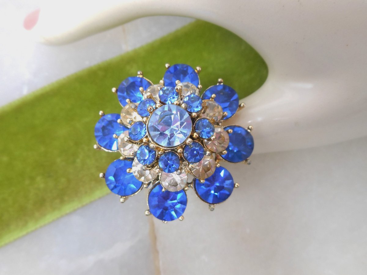 Vintage Chunky Big Ring Sapphire Blue Crystal Ring Party Cocktail Costume Statement Jewelry Gift Size 8,  VivianJoel.com