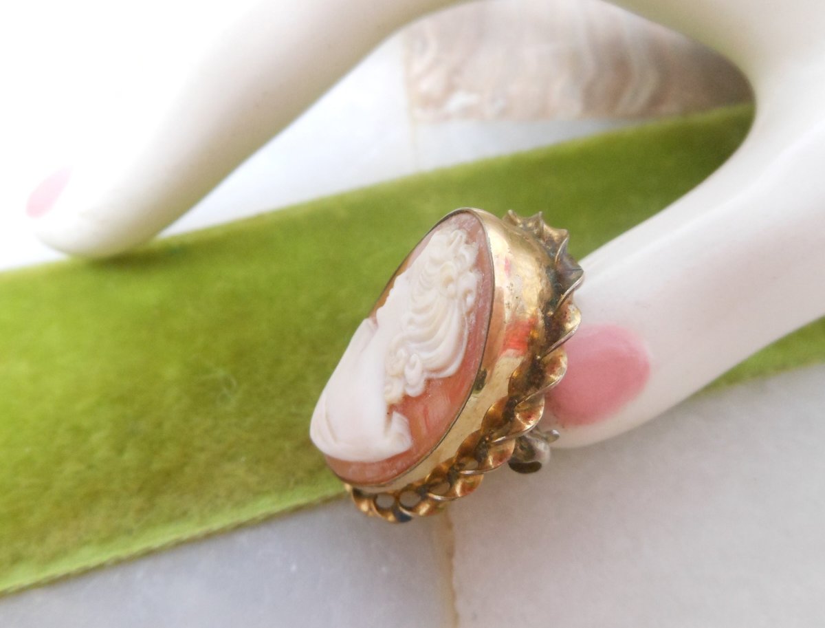 Vintage Cameo Gold Fill Brooch Pendant Carved Shell Victorian Revival GF Designer CURTIS CREATIONS Mid Century Jewelry Gift, VivianJoel.com