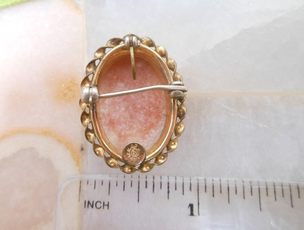 Vintage Cameo Gold Fill Brooch Pendant Carved Shell Victorian Revival GF Designer CURTIS CREATIONS Mid Century Jewelry Gift, VivianJoel.com