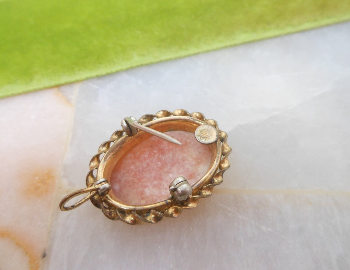 Vintage Cameo Gold Fill Brooch Pendant Carved Shell Victorian Revival GF Designer CURTIS CREATIONS Mid Century Jewelry Gift, VivianJoel.com