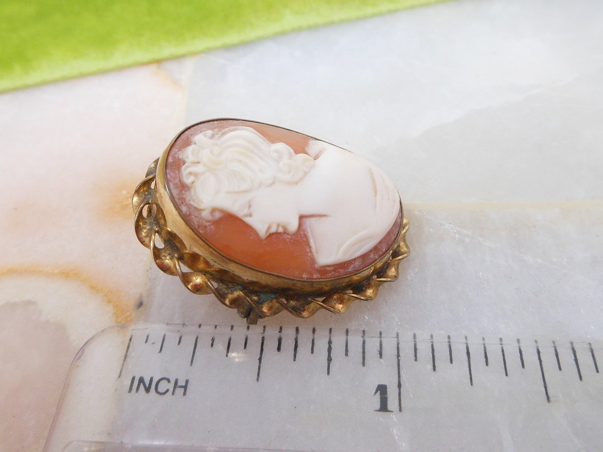 Vintage Cameo Gold Fill Brooch Pendant Carved Shell Victorian Revival GF Designer CURTIS CREATIONS Mid Century Jewelry Gift, VivianJoel.com