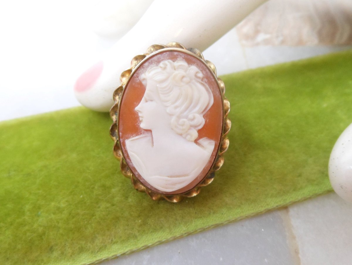 Vintage Cameo Gold Fill Brooch Pendant Carved Shell Victorian Revival GF Designer CURTIS CREATIONS Mid Century Jewelry Gift, VivianJoel.com