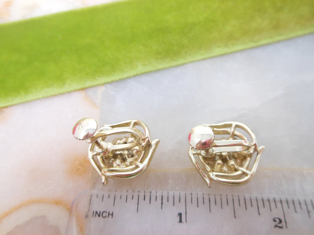 Vintage STAR Blue Rhinestone Earrings Screw Back Aurora Borealis Crystal Designer Mid Century Jewelry Gift, VivianJoel.com