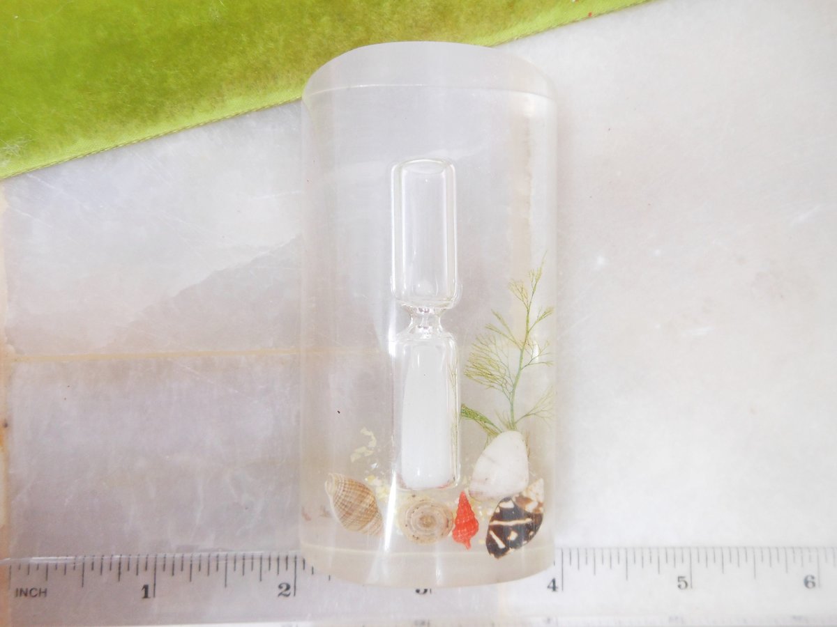Vintage Lucite Aquarium Timer Hour Glass Egg Resin Plastic Beach Tropical Travel Souvenir Seahorse *as is*, VivianJoel.com