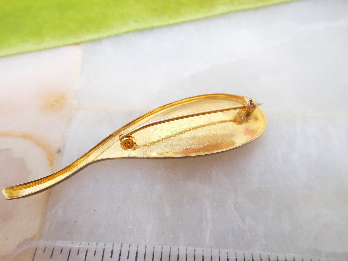 Vintage STERLING SILVER Pearl Pin Brooch Leaf Delicate Gold Vermiel Designer PM 925 Mid Century Jewelry Gift, VivianJoel.com