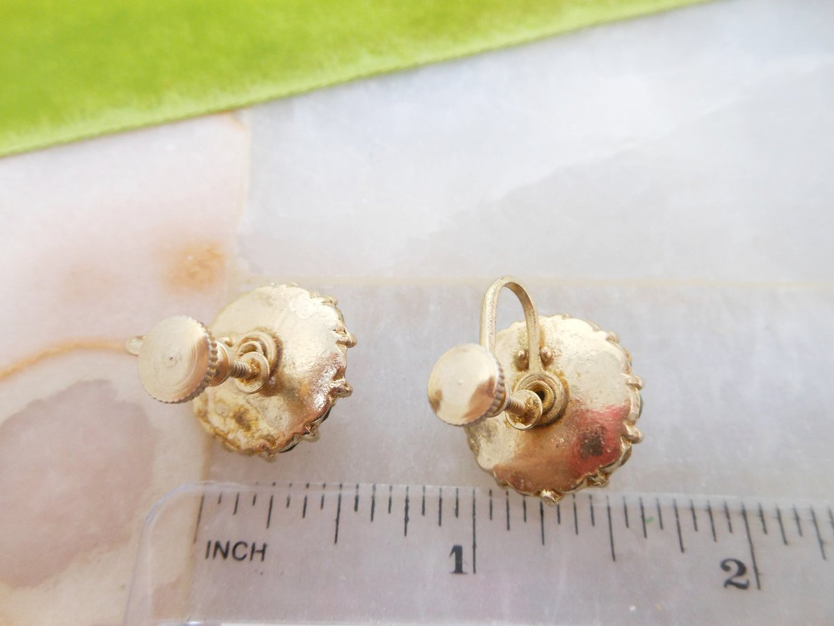 Vintage Opal Art Glass Earrings Screw Back Rhinestone Mid Century Renaissance Regency Revival Jewelry Gift, VivianJoel.com