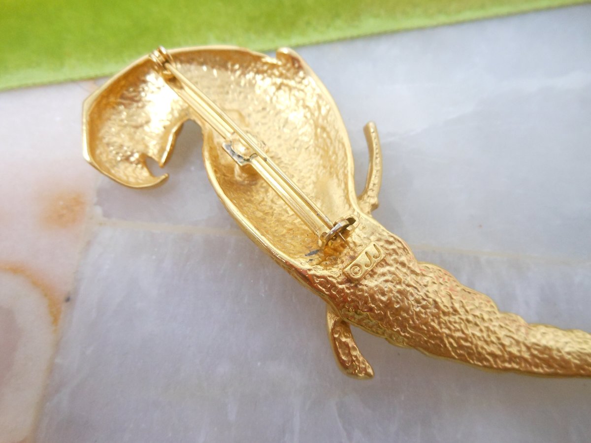 Vintage JJ Huge Parrot Bird Brooch Gold Plate Designer Pin Statement Drama Mid Century Jewelry Gift, VivianJoel.com