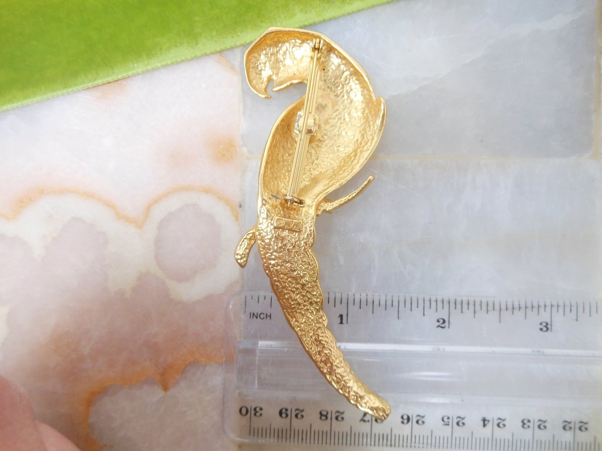 Vintage JJ Huge Parrot Bird Brooch Gold Plate Designer Pin Statement Drama Mid Century Jewelry Gift, VivianJoel.com