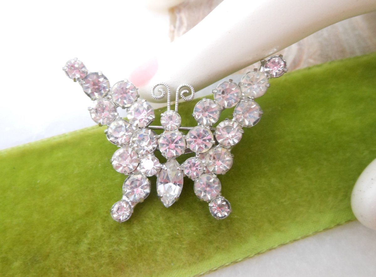 Vintage JULIANA Verified Brooch Butterfly Ice Clear Rhinestone Pin Figural Bug Insect Designer Jewelry Gift Mid Century, VivianJoel.com