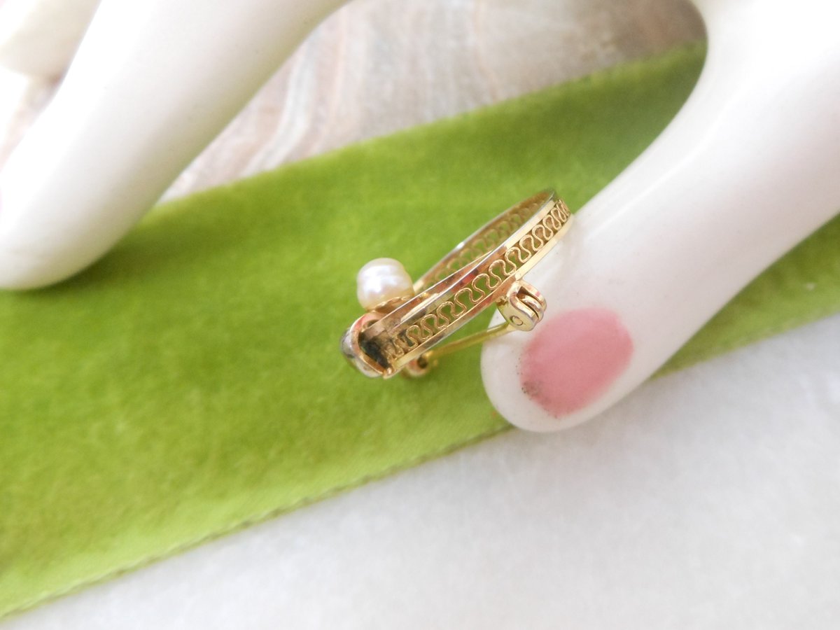 Vintage EKELUND Pearl Brooch Gold Fill Designer Pin GF Petite Filigree Wreath Circle Jewelry Mid Century Gift, VivianJoel.com