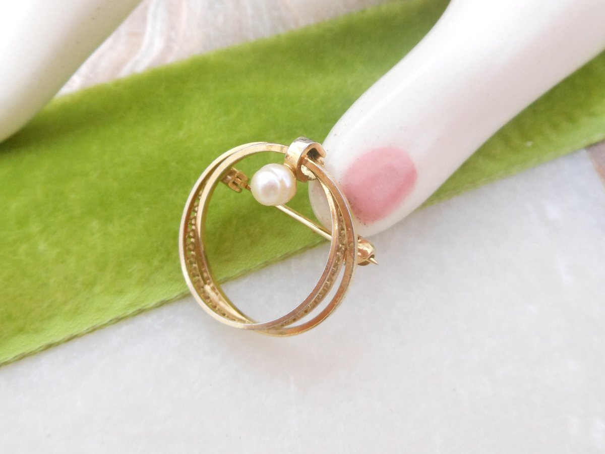 Vintage EKELUND Pearl Brooch Gold Fill Designer Pin GF Petite Filigree Wreath Circle Jewelry Mid Century Gift, VivianJoel.com