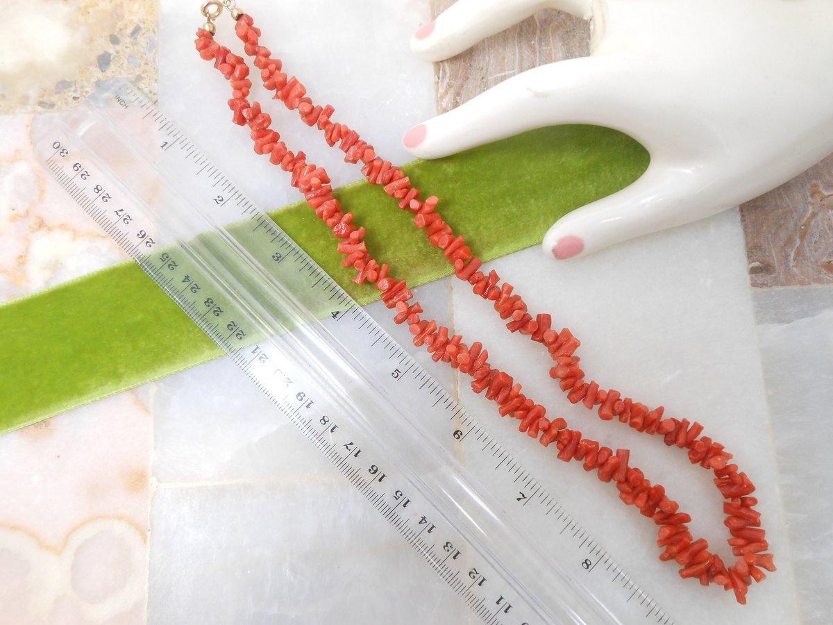 Vintage Coral Bead Branch Fringe Collar Necklace Salmon Orange 19" Mid Century Beach Tropical Jewelry Gift, VivianJoel.com