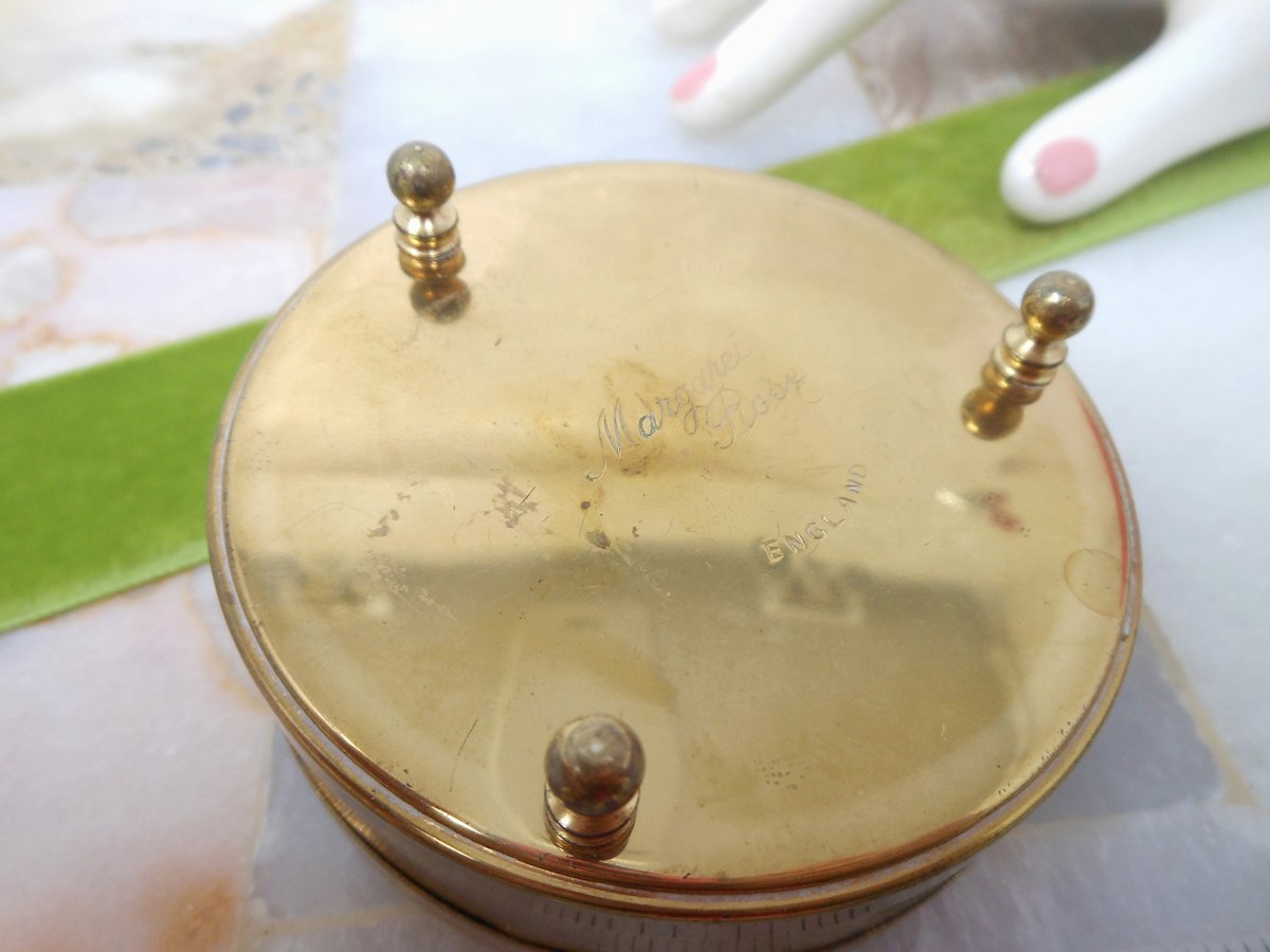 Vintage MARGARET ROSE England Trinket Jewelry Pill Box Enamel Bird Marcasite Brass Mid Century *as is*, VivianJoel.com