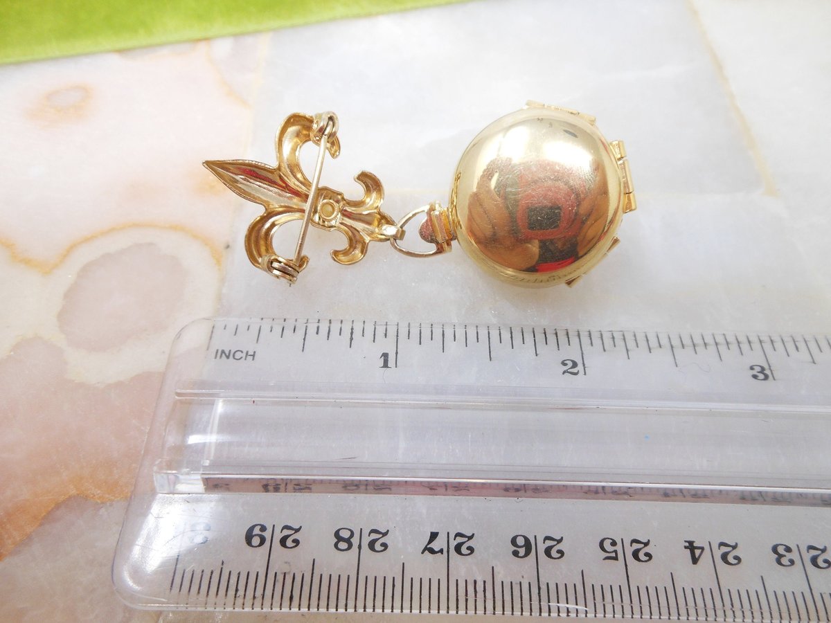 Vintage CORO Pegasus 4 Photo Locket Brooch Black Enamel Charm Fleur De Lis Pearl Mourning Pin Mid Century Jewelry Gift, VivianJoel.com