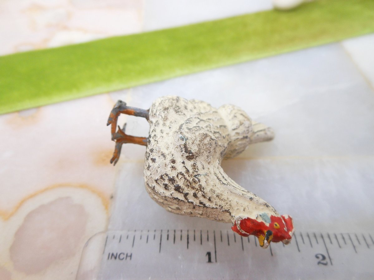 Vintage ITALY Miniature Composition Rooster Bird Metal Feet Easter Farmhouse Mid Century, VivianJoel.com