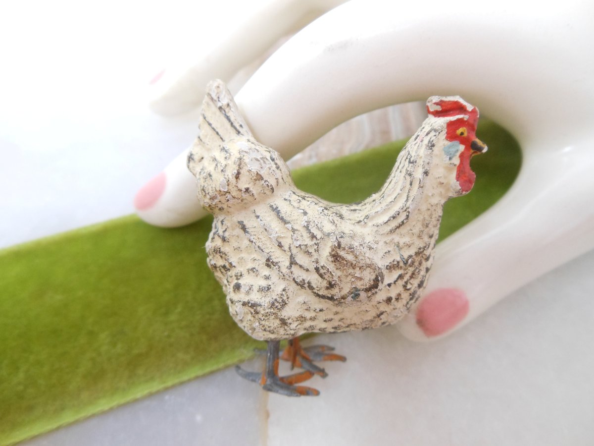 Vintage ITALY Miniature Composition Rooster Bird Metal Feet Easter Farmhouse Mid Century, VivianJoel.com