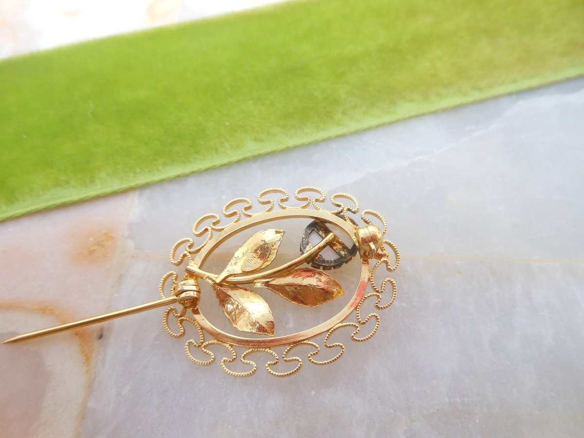 Vintage Opal Brooch Filigree Pin Gold Fill KL Charles Rothman Jewelry Gift Minimalist Designer Mid Century, VivianJoel.com