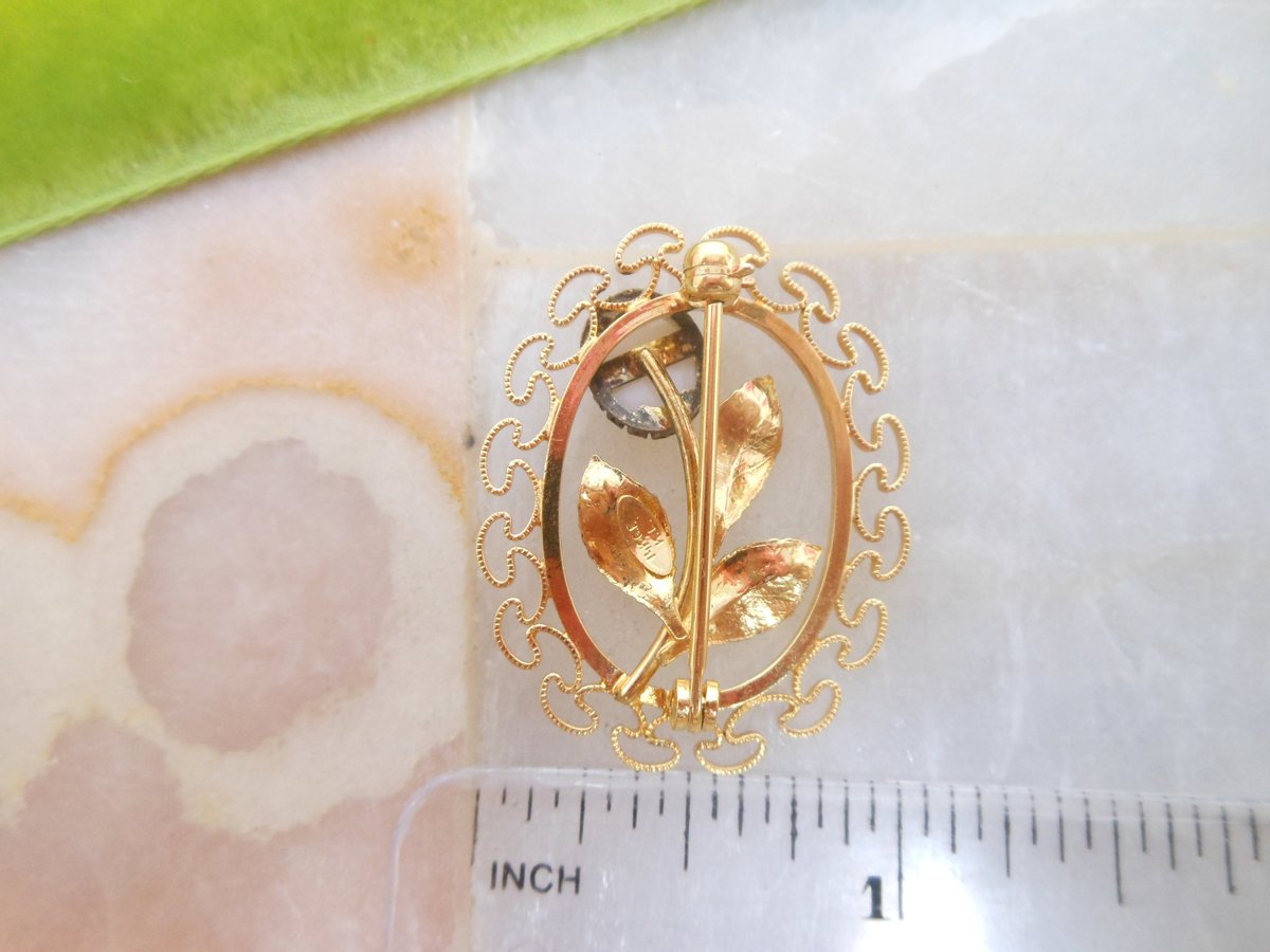 Vintage Opal Brooch Filigree Pin Gold Fill KL Charles Rothman Jewelry Gift Minimalist Designer Mid Century, VivianJoel.com