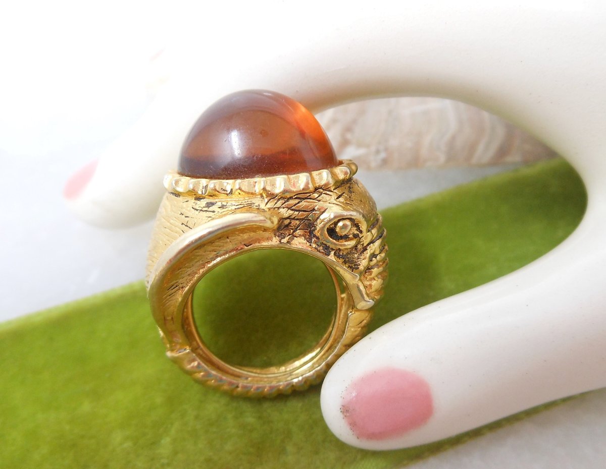 Vintage VENDOME Chunky Ring Elephant Statement Cocktail Costume Figural Size 7 Designer Jewelry Mid Century, VivianJoel.com