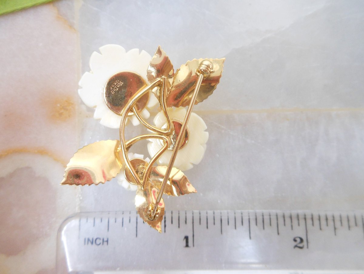 Vintage VAN DELL Brooch Carved Rose Pin Gold Fill GF Flower Mid Century Designer Flower Jewelry Gift, VivianJoel.com