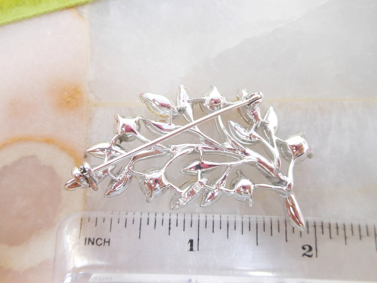 Vintage LISNER Ice Brooch Clear Leaf Flower Pin Designer Rhinestone Crystal Mid Century Jewelry Gift, VivianJoel.com