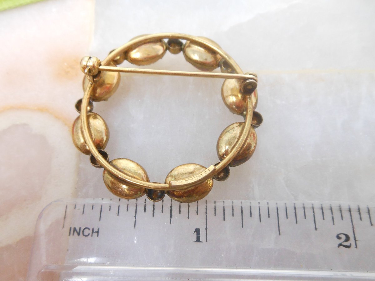 Vintage BAL RON Gold Fill Brooch Scarab Beetle Pin Wreath Circle 12K GF Egyptian Revival Mid Century Jewelry Gift, VivianJoel.com