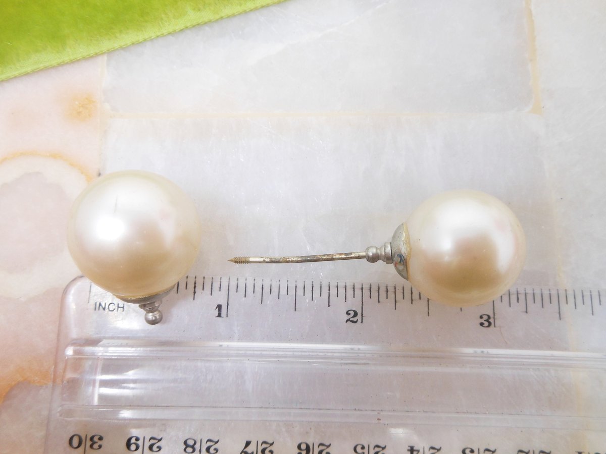 Vintage Art Deco Glass Pearl Hat Dress Stick Pin Brooch Double End Jabot Victorian Jewelry Gift Mid Century, VivianJoel.com