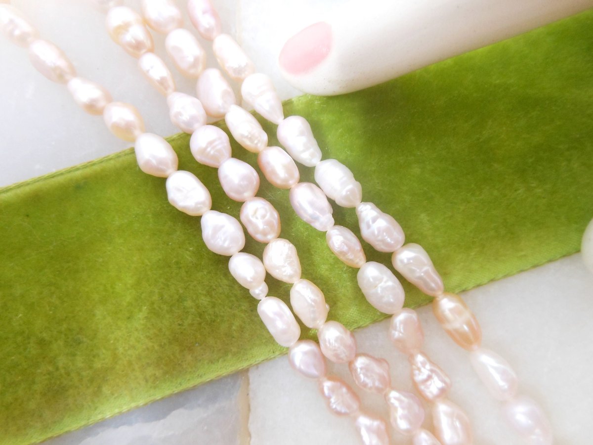 Vintage Pearl Necklace Blush Pink Fresh Water Bead Delicate Two Strand Sterling Silver Clasp Beach Wedding Mid Century Gift, VivianJoel.com