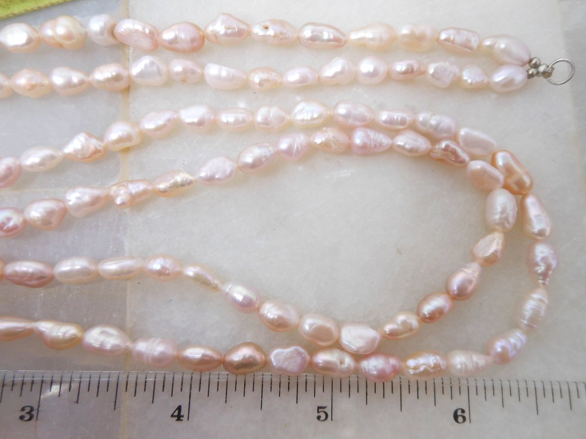 Vintage Pearl Necklace Blush Pink Fresh Water Bead Delicate Two Strand Sterling Silver Clasp Beach Wedding Mid Century Gift, VivianJoel.com