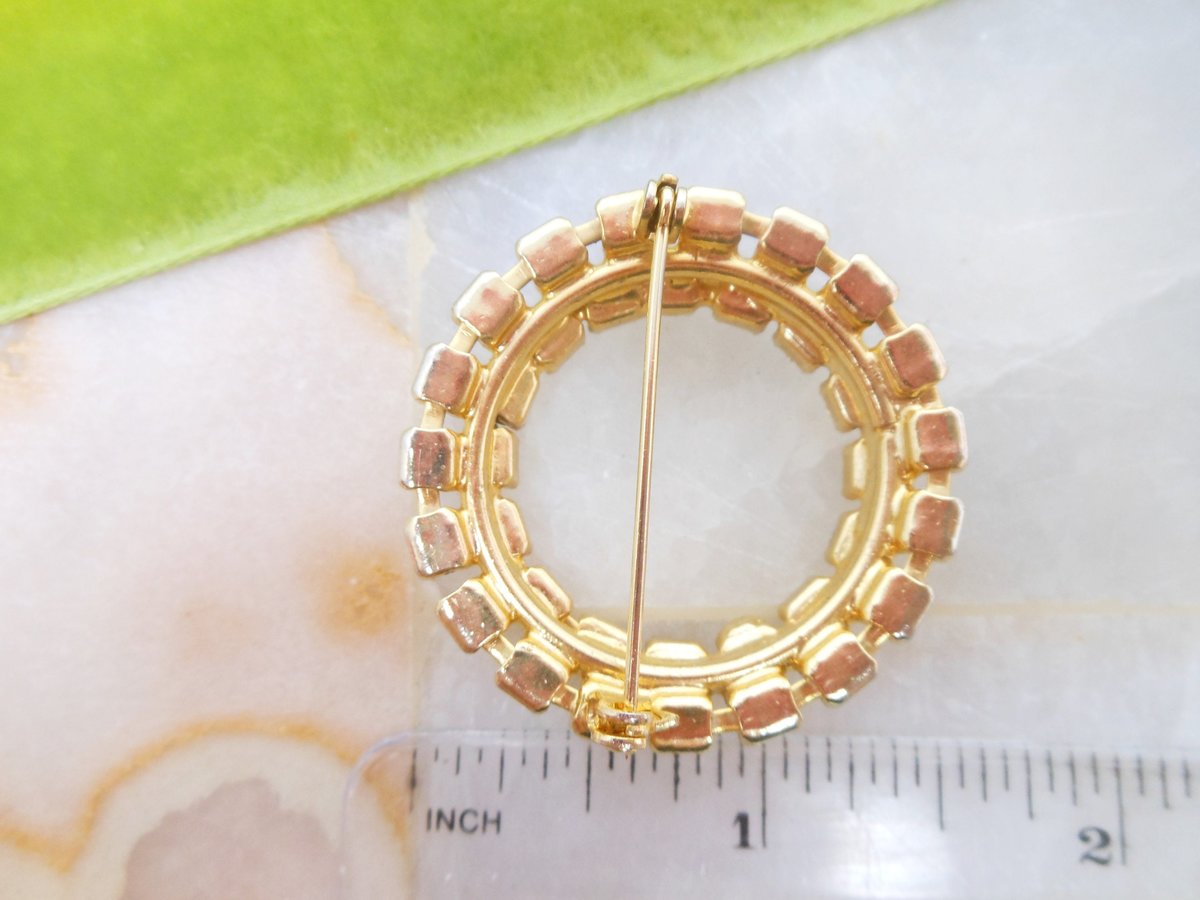 Vintage Rhinestone Circle Brooch Wreath Rainbow Sparkle Pin Aurora Borealis Mid Century Jewelry Gift, VivianJoel.com