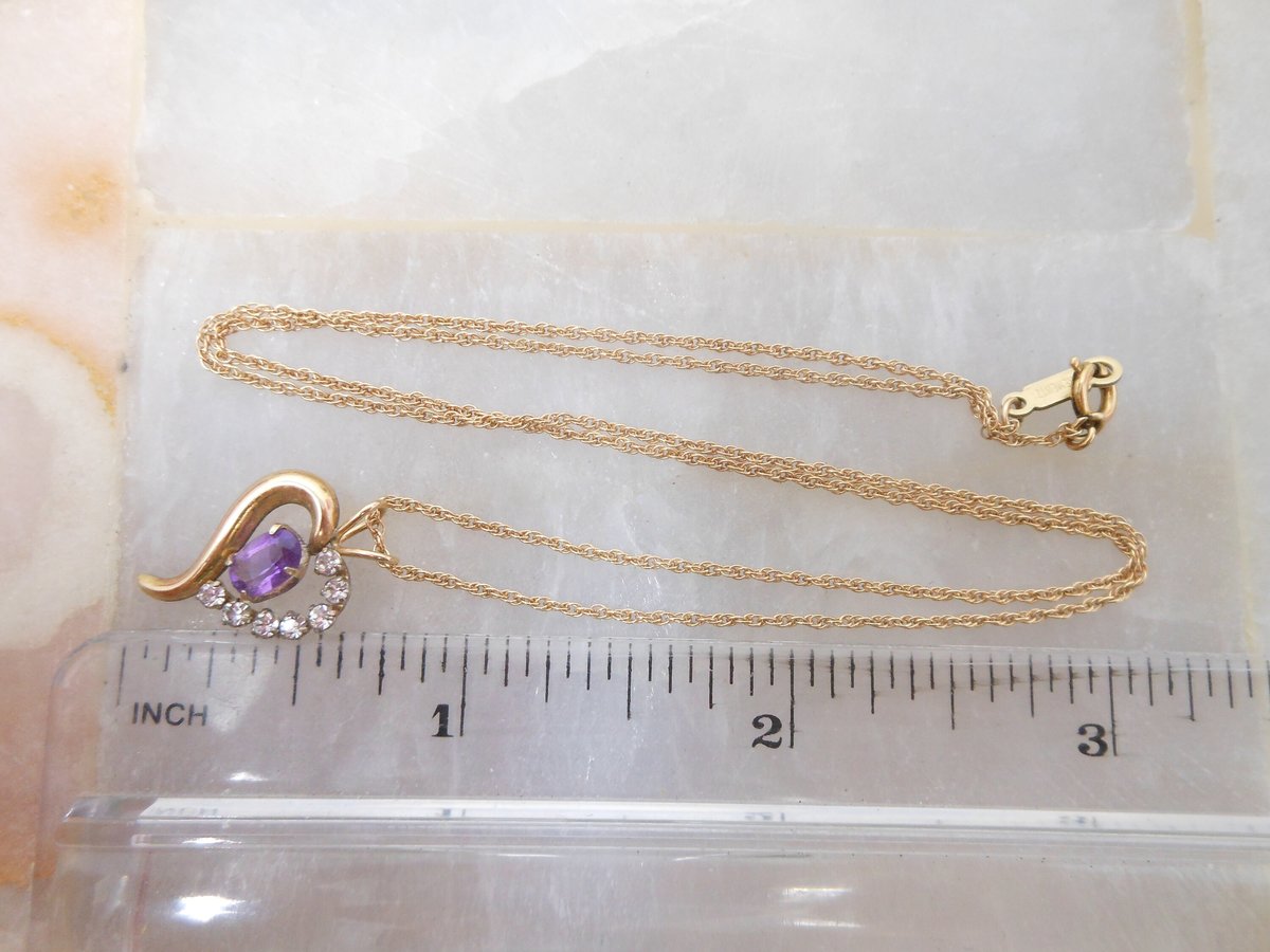 Vintage KREMENTZ Heart Pendant Necklace Minimalist Purple Clear Crystal Gold Overlay Designer Mid Century Jewelry Gift, VivianJoel.com