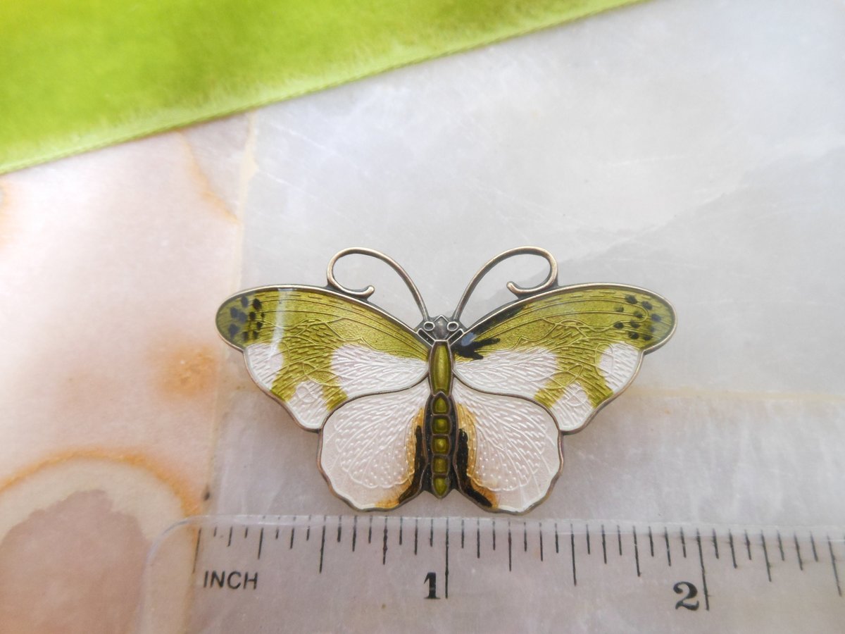 Vintage Norway STERLING SILVER Butterfly Pin Brooch Hroar Prydz Enamel Guilloche Figural 925 Mid Century Jewelry *as is*, VivianJoel.com