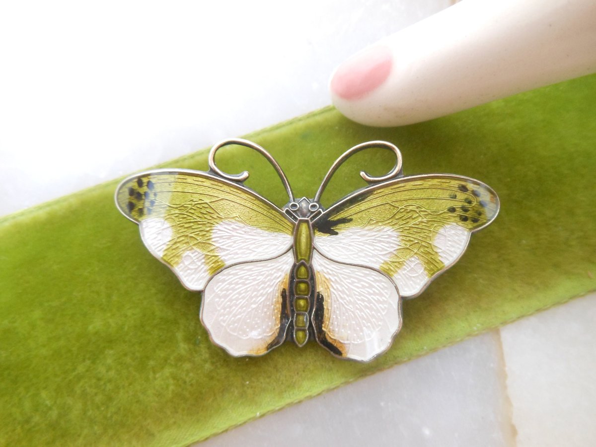 Vintage Norway STERLING SILVER Butterfly Pin Brooch Hroar Prydz Enamel Guilloche Figural 925 Mid Century Jewelry *as is*, VivianJoel.com