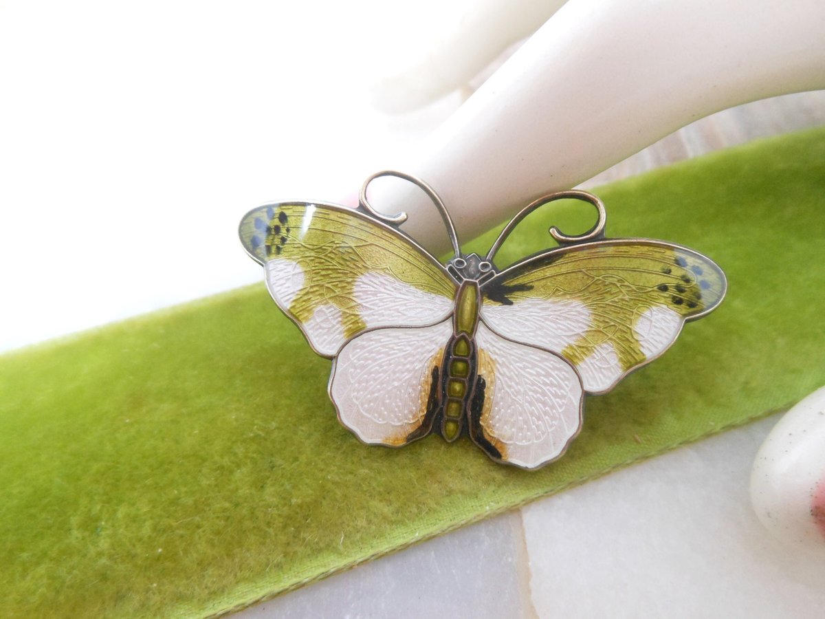 Vintage Norway STERLING SILVER Butterfly Pin Brooch Hroar Prydz Enamel Guilloche Figural 925 Mid Century Jewelry *as is*, VivianJoel.com