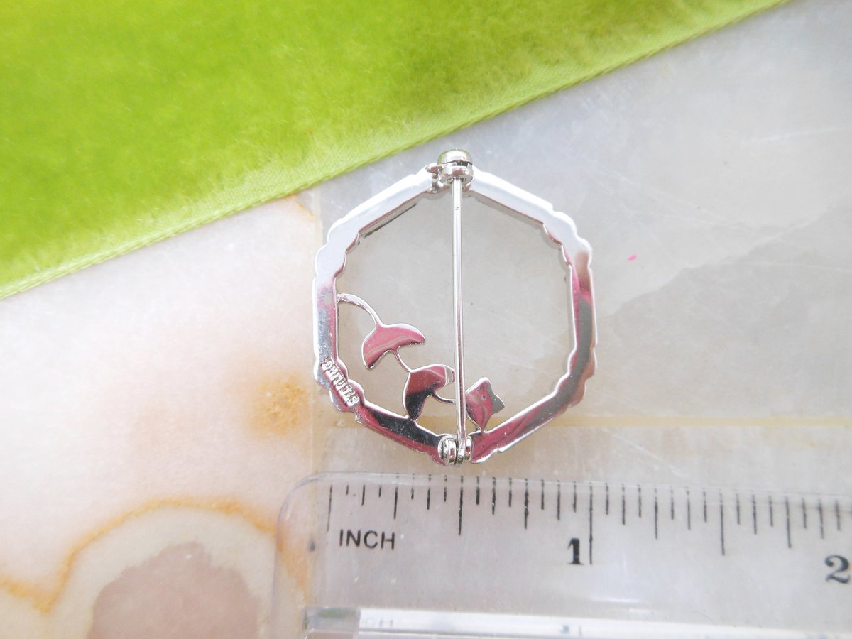 Vintage STERLING SILVER Brooch Crystal Pin Ice Rhinestone Wreath Petite Flower Circle Wedding Mid Century Jewelry Gift, VivianJoel.com