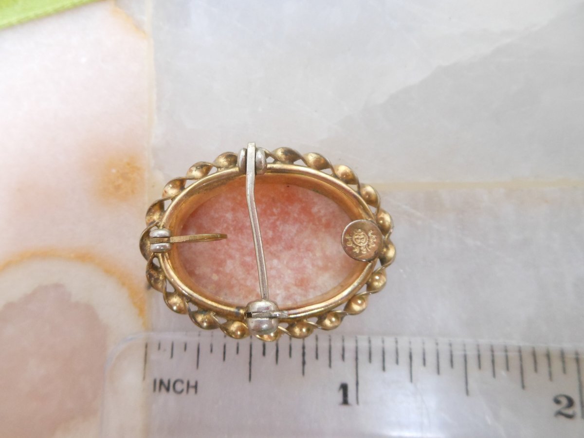 Vintage Cameo Gold Fill Brooch Pendant Carved Shell Victorian Revival GF Designer CURTIS CREATIONS Mid Century Jewelry Gift, VivianJoel.com