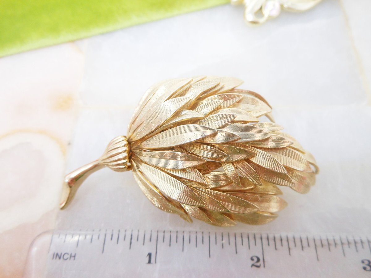 Vintage LOT 3 Figural Brooch Collection Gold Tone Plate AJC GERRYS Leaf Destash Jewelry Mid Century Gift, VivianJoel.com