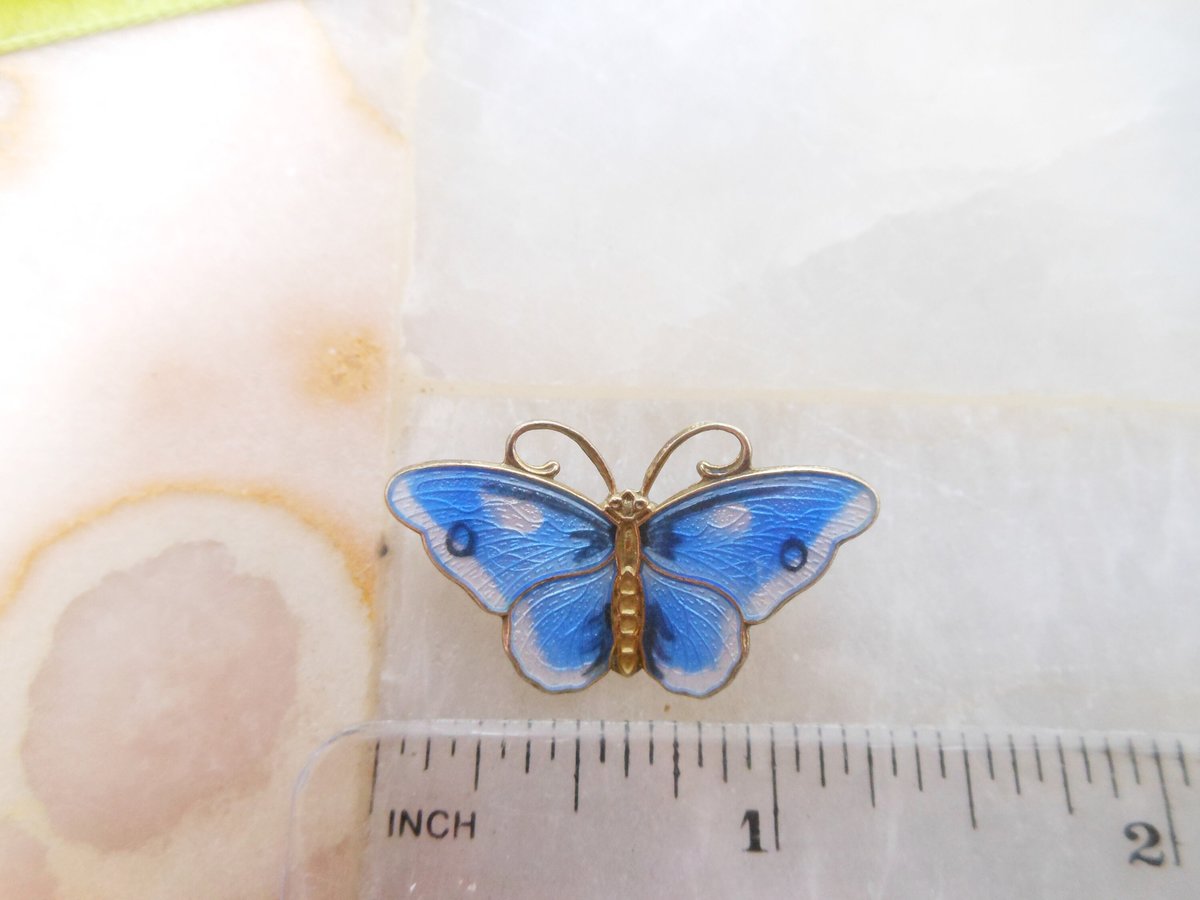 Vintage HROAR PRYDZ Norway STERLING Silver Butterfly Brooch Blue Enamel Guilloche Figural Pin 925 Mid Century Jewelry, VivianJoel.com